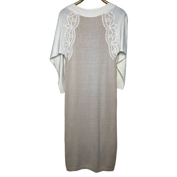 Vintage Nancy Johnson Knits Size Small Cream Sweater Dress Battenburg Lace Trim - Picture 10 of 11